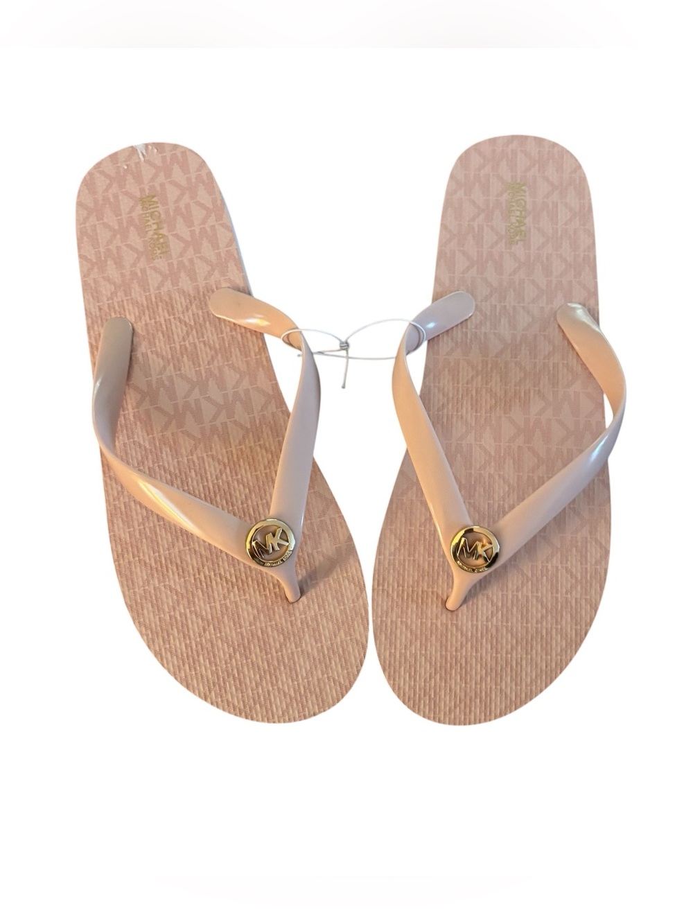Michael Kors Women's Powder Blush Pink Gold Toe Logo Flip Flop Sandals Size 11